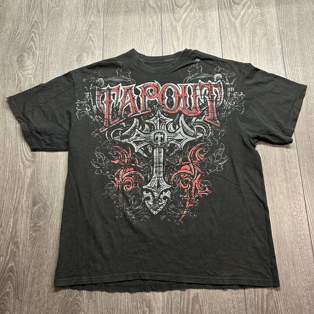 Tapout Graphic T-Shirt Mens XL Black Y2K MMA Cross Tribal Double Sided Tee